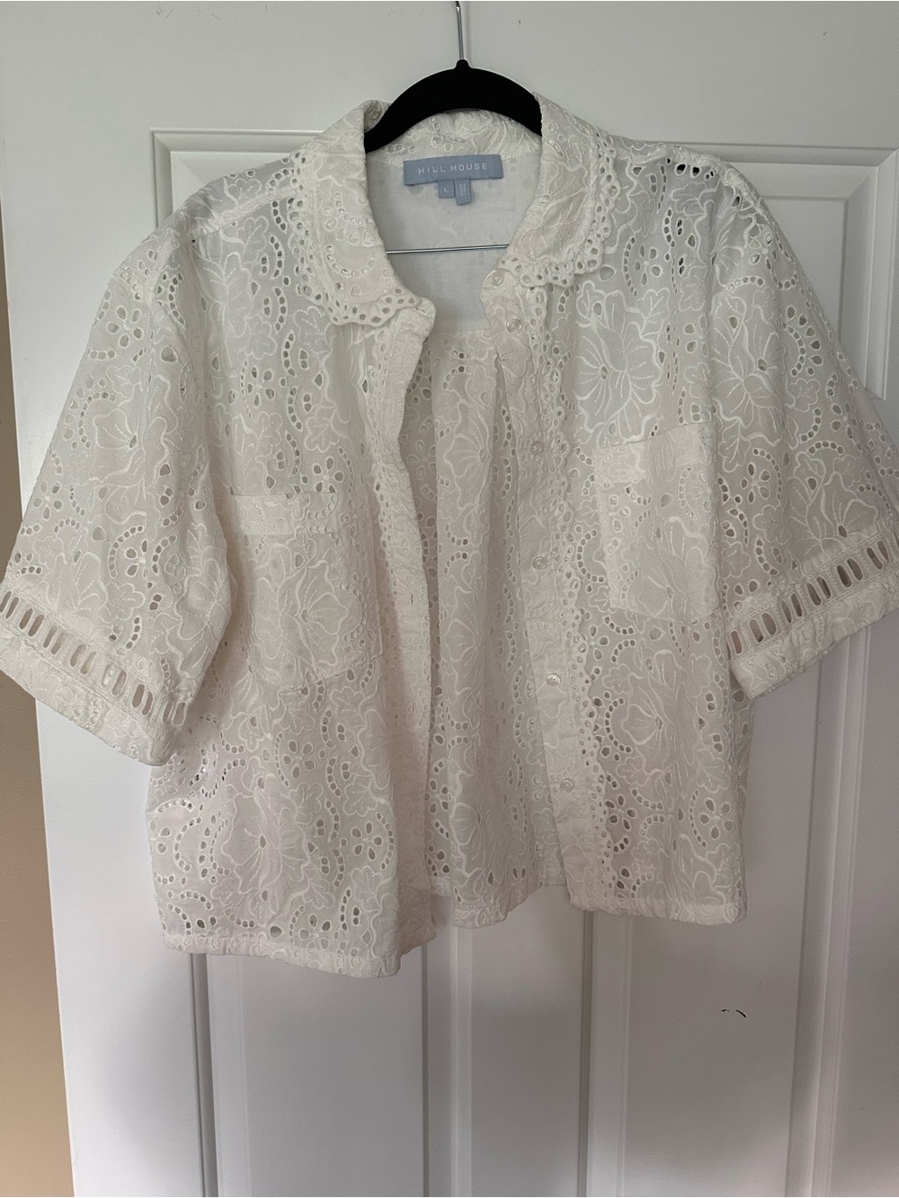 Hill House White Floral Eyelet Button-Up Shirt